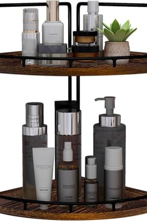 Dorhors 2-Tier Bathroom Counter Organizer,Vanity Counter Corner Shelf, Skincare, Wood Countertop Bathroom Storage and Organization for Kitchen