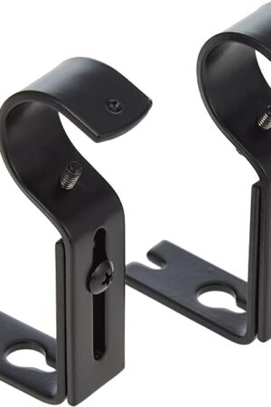 Amazon Basics Adjustable Curtain Rod Wall Bracket Hooks, Set of 2, Black