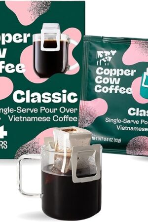 Copper Cow Premium Pour Over Single-Serve Vietnamese Coffee | Classic Black | Dark Roast | Includes 24 Coffees