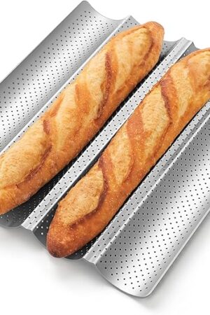 Baguette Bread Pan, Premium Nonstick Perforated Baguette Pan for French Bread Baking, 4 Loaves Baguette Baking Tray for Sourdough, Italian Bread, Perfect for Creating Crisp Golden-Brown Crust