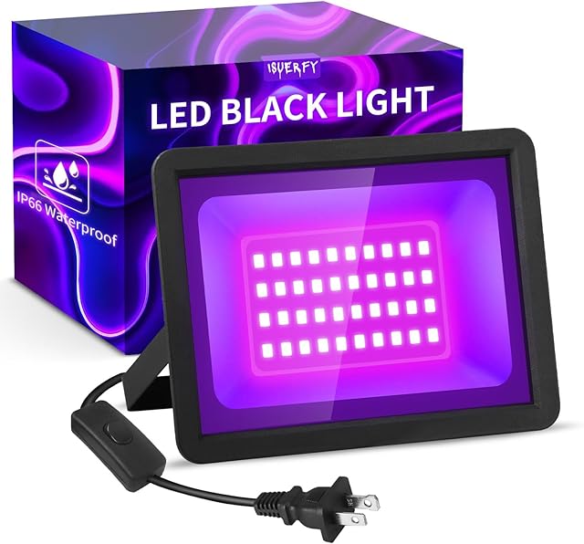 50W LED Black Light IP66 Waterproof, Outdoor Blacklight Flood Light with Switch+6FT Cord, Blacklight Spotlight for Neon Glow in The Dark Party Body Paint Fluorescent Poster Classroom Bedroom Halloween
