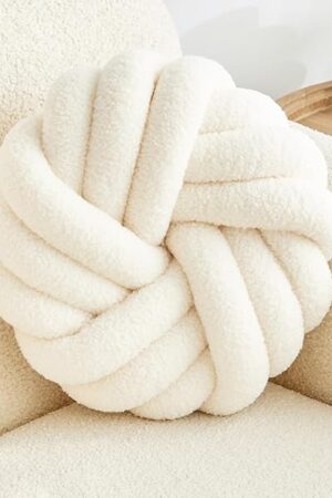 Cream White Knot Pillow 13.7'' Round Throw Pillow Soft Plush Knot Ball Pillow Handmade Knotted Pillow Modern Home Decorative Knotted Pillow Cushion for Bed Bedroom, Sofa, Couch