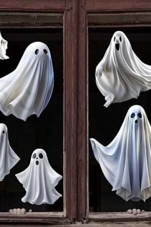 1 Sheet Halloween Ghost Window Clings for Glass Windows Cute White Little Ghost Double Sided Window Stickers Halloween Window Clings for School Home Office Decoration Party Supplies