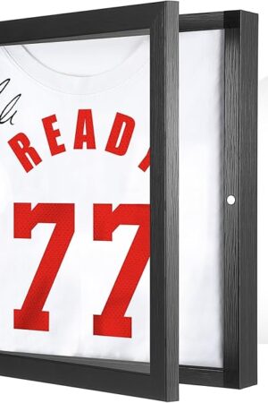 1 Pack T Shirt Display Frame, 13" x 13" Black Imitation Wood T Shirt Frame with 98% UV Protection Acrylic, 1" Depth of Usable Space Shadow Box, Display Case for Shirts, Jerseys, Memorabilia