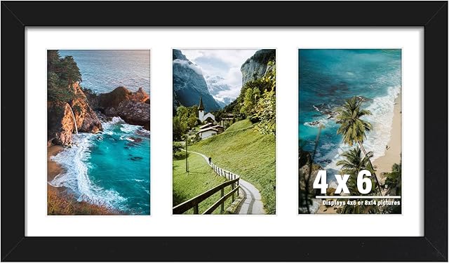 8x14 Collage Picture Frame, 4x6 Collage Picture Frame Displays Three 4x6 inch Photos, or 8x14 (Without Mat) for Available Horizontal Wall Mounting Display and Vertical, Black.