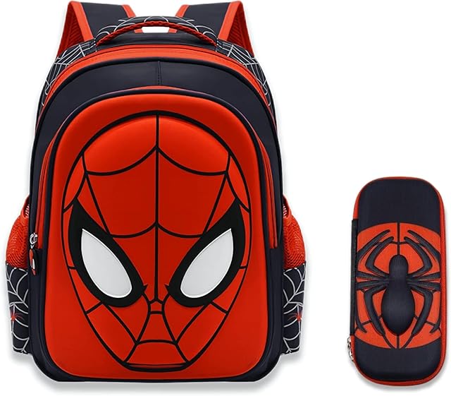 Cartoon Spidey Schoolbag with Pencil Case - 3D, Waterproof, Large-Capacity for Primary School Boys (14in)