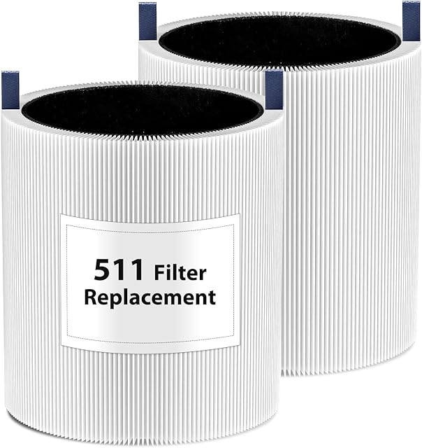 Blue Pure 511 Filter Replacement - 2 Pack, Compatible With Blueair 511 Air Cleaner, 3-In-1 True HEPA & Activated Carbon Filter