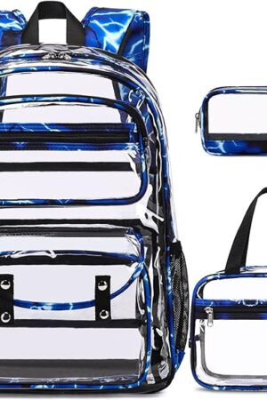 Clear Backpack for Boys Girls - 3 Pcs Clear Heavy Duty with Lunch Bag - See Through Backpack Stadium Approved