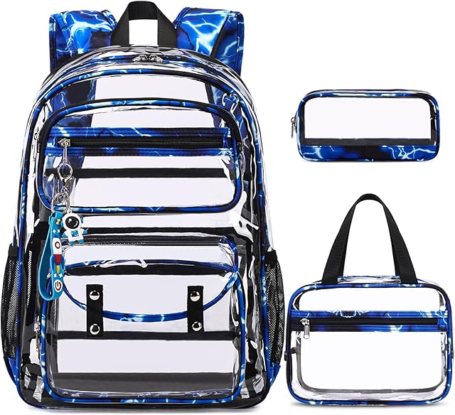 Clear Backpack for Boys Girls - 3 Pcs Clear Heavy Duty with Lunch Bag - See Through Backpack Stadium Approved