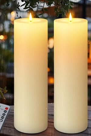 14" x 4" Large Outdoor Candles, Waterproof Flickering LED Flameless Candles with Timer, Battery Operated Candles with Remote Control Realistic Fake Pillar for Patio Porch Lanterns, Ivory 2 Pack