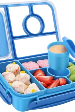 Bento Box Adult Lunch Box Kids,Lunch Containers for Adults/Kids/Toddler,5 Compartments Bento Lunch Box with Sauce Vontainers,Microwave & Dishwasher & Freezer Safe,BPA-Free(Blue)