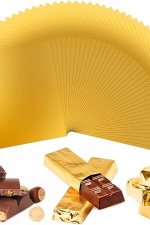 100Pcs Chocolate Bar Wrappers, 6" X 7.5" Gold Candy Bar Wrappers for Homemade Aluminum Foil Chocolate Wrappers Packaging for Wrapping Gifts