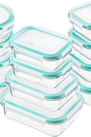 Bayco Glass Food Storage Containers with Lids, [24 Piece] Meal Prep, Airtight Bento Boxes, Leak Proof (12 lids & 12 Containers) - Blue