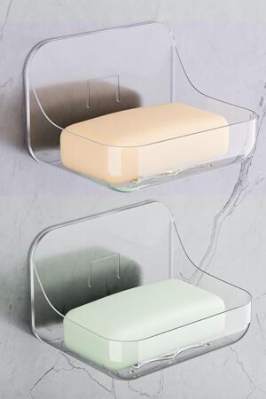 Acrylic Soap Dish, 2 Pcs Clear Self Draining Soap Holder, No Drilling, No Tool, Universal and Aesthetics, Waterproof, Plastic Soap Saver - Bathroom Kitchen Organizer