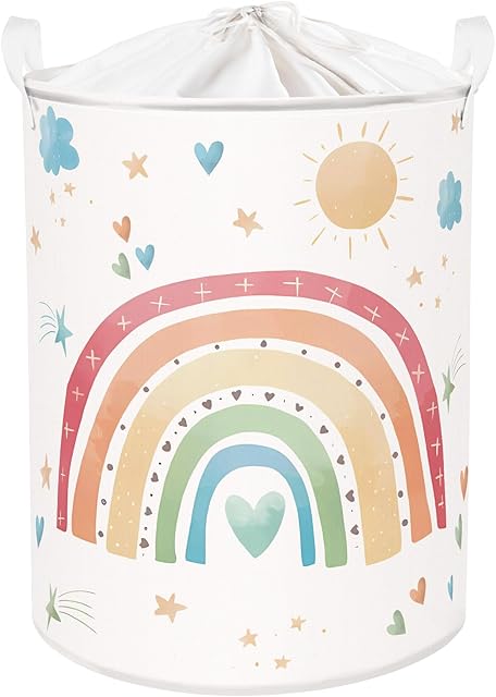 Clastyle 63L Large Cloud Rainbow Kid Laundry Hamper with Handle Boy Girl Bedroom Bathroom Nursery Collapsible Clothes Toy Storage Basket with Lid