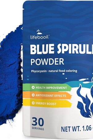 Blue Spirulina Powder, 100% Natural Pure Phycocyanin Extract from Blue-Green Algae, Vegan, Gluten-Free, Non-GMO, Food Coloring for Smoothies, Baking & Drinks, 30g