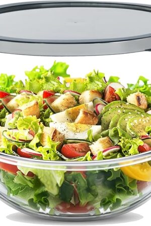 6.2QT Large Glass Mixing Bowl with Lid, Clear Glass Salad Cooking Bowls for Sourdough, Salad and Storage Prepping and Baking Food Storage Set