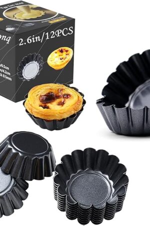 Egg Tart Molds 12PCS Tart Pan 2.6inch, Mini Carbon Steel Non Stick Tart Pans, Tart Molds For Baking (2.6 inch)