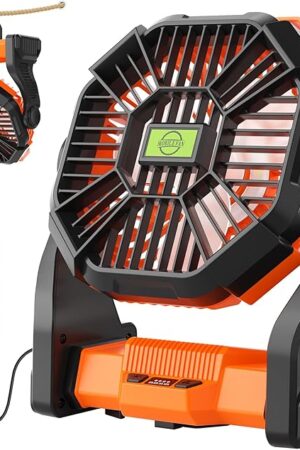 Battery Powered Fan Portable Fan Rechargeable,270°Pivot Battery Operated Fans Camping Fan with LED Light & Hook,USB Personal Rechargeable Outdoor Camping for Tent, Travel