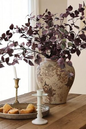5PCS Artificial Fall Eucalyptus Leaves Stem Plants, 32.7 inch Fake Leaves Autumn Greenery Branches Burgundy Shrubs Silk Faux Foliage DIY Stems for Thanksgiving Festival Home Kitchen Farmhouse