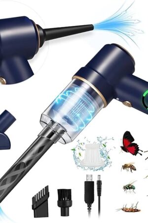 Car Vacuum Handheld Cordless Bug Vacuum Catcher for Adults, Rechargeable Vacuum Cleaner Air Duster with LED Light Multi-Nozzles for Car Home Office Garden Bug Sucker for Spider Beetle Insect (Blue)