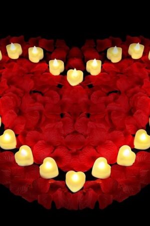 Childom Red Rose Petals Set,1000 Pieces Artificial Rose Petals with 24 Pieces LED Tea Lights Candles,Roses Petal for Romantic Night for Her,Proposal Decorations for Women,Wedding,Bedroom,Anniversary
