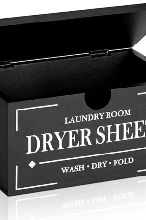 Dryer Sheet Holder-Black Dryer Sheet Container with Lid,Wooden Laundry Room Organization and Storage,Rustic Farmhouse Dryer Sheet Dispenser for Laundry Room Decor,Fabric Softener Containers