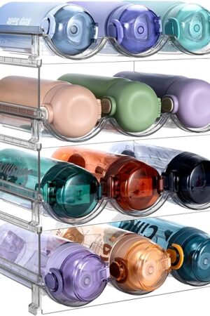 Water Bottle Organizer, Stackable Bottle Storage Rack, 4 Pack Water Bottle Holder for Cabinet Organization, Plastic Wine Racks/Drink Bottle Holder