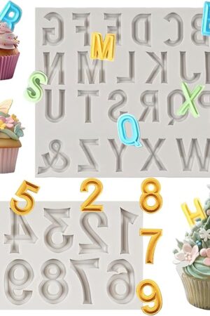26 Capital Letter Silicone Molds, 3D Alphabet Number 0-9 Chocolate Molds, Set of 2, for Birthday Anniversary Valentine's Day Cake Decoration Cupcake Topper Candy Mousse Cookie Plaster Clay Resin