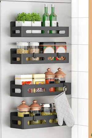 4 Pack Magnetic Spice Rack Magnetic Shelf Black