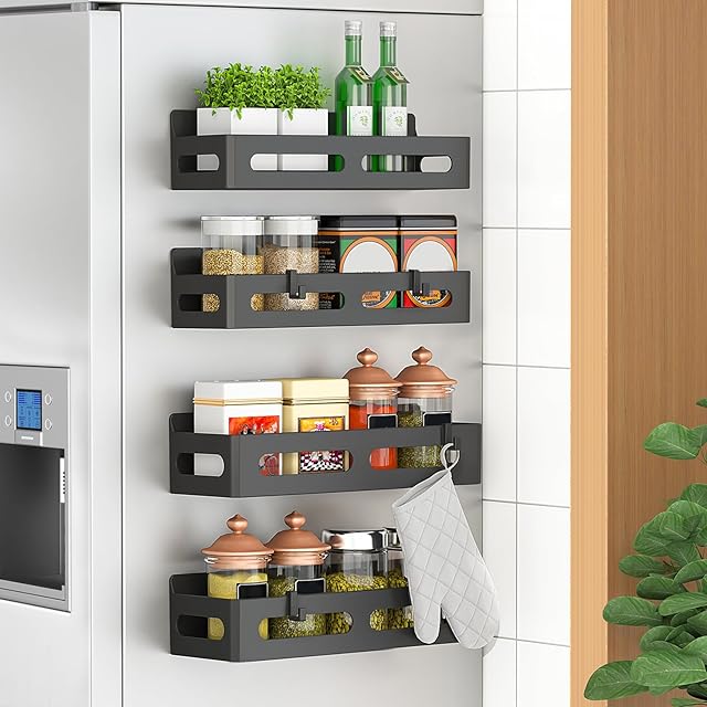 4 Pack Magnetic Spice Rack Magnetic Shelf Black