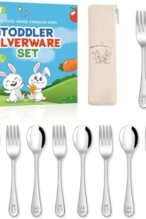 12 Pieces Stainless Steel Toddler Utensils Set - Food Grade Kids Silverware Set Children Safe Small Forks and Spoons Mirror Polished Sturdy and Durable Dishwasher Safe