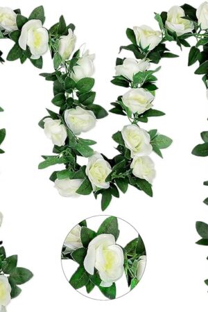 10PCS Fake Rose Garland, 7.5Ft Artificial Vines Flowers Hanging Rose Vine for Table Wedding Backdrop Arch Wall Party Mantle Festival Decor (Light White)