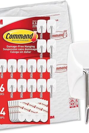 Command Small Wire Toggle Hooks, 16 Hooks and 24 Command Strips, Damage-Free Hanging Wall Hooks with Adhesive Strips, No Tools Adhesive Hooks for Hanging, Organization and Storage, Holds up to 0.5 lb