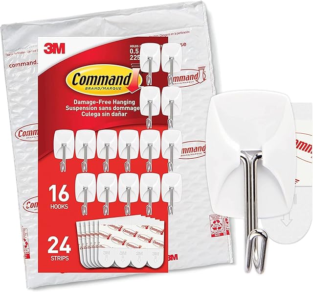 Command Small Wire Toggle Hooks, 16 Hooks and 24 Command Strips, Damage-Free Hanging Wall Hooks with Adhesive Strips, No Tools Adhesive Hooks for Hanging, Organization and Storage, Holds up to 0.5 lb