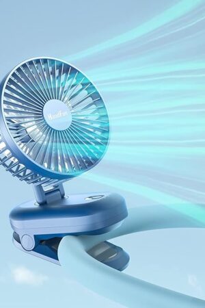 5000mAh Portable Clip on Fan Battery Operated, Small Powerful 4 Speeds Quiet, 24H Long USB Rechargeable Mini Personal Cooling Fan for Desk Table Home Office Stroller Camping Women Gifts-Blue