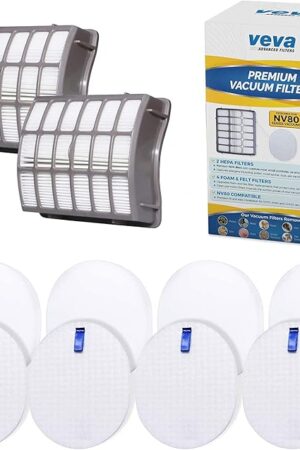 VEVA Complete Premium Vacuum Filter Set Including 2 HEPA, 4 Foam, 4 Felt Filters 10 Pieces Total for Shark Navigator Rotator Professional Upright Model NV70, NV71, NV80, NVC80C, NV90, NV95 & UV420