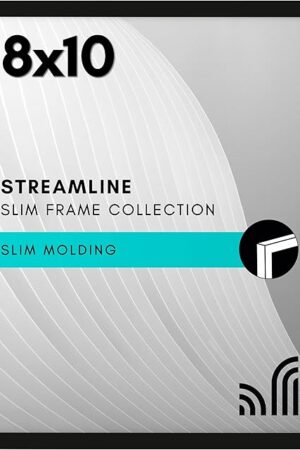 Americanflat 8x10 Picture Frame with Shatter-Resistant Glass - Streamline Collection - Thin Border Photo Frame for Tabletop and Wall Display - Hanging Hardware and Easel Stand Included - Black