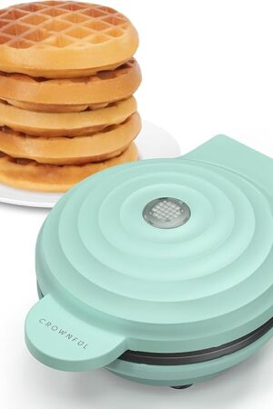 CROWNFUL Mini Waffle Maker, 4" Chaffle Maker with Compact Design, Easy to Clean, Non-Stick Surface, Recipe Guide Included, Perfect for Breakfast, Dessert, Sandwich, or Other Snacks