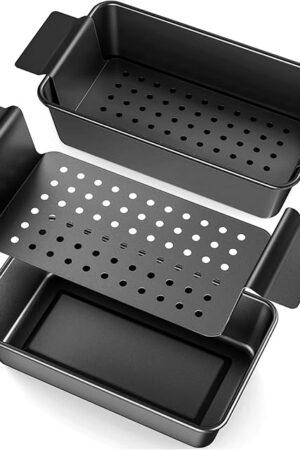 2 Pack Meatloaf Pan with Drain Tray, Non Stick Meat Loaf Pan with Drip Tray, 9.4 x 5.5 Inch Loaf Pan for Baking Bread and Meatloaf