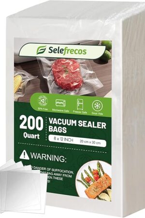 Vacuum Sealer Bags, 200 Quart BPA Free 8x12 Inch Vacuum Seal Bags for Food Saver, Seal a Meal, Weston. Heavy Duty Commercial Grade Vacuum Food Storage Bags for Sous Vide Freezer Vac Storage Meal Prep