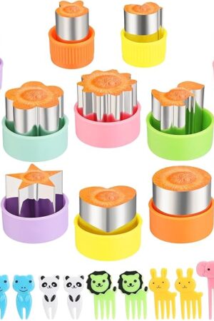 24 Pcs Vegetable Cutter Shapes Set, Cute Fruit Shape Cutters, Food Cutters for Kids Lunch, Cookie Stamps, Mini Cookie Cutters with Cartoon Animals Food Picks for Kids Baking and Lunchbox