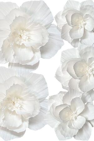 ANSOMO White Paper Flowers Artificial 3D Wall Décor Wedding Birthday Bridal Baby Shower Nursery Room Backdrop Table Centerpieces Party Decorations Supplies
