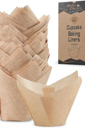 100pcs Natural Jumbo Tulip Cupcake Liners for Baking, Unbleached Cupcake Liner, Greaseproof Parchment Paper Muffin Liners, Tulip Muffin Liners for Party, Christmas, Valentines