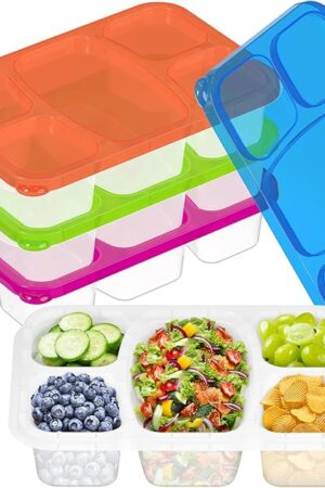 4 PCS Bento Box for Kids, Bento Box Adult Lunch Box, 5 Compartment Lunch Containers, Snackle Box Container, Snack Containers, Meal Prep Containers Reusable for School, Work, and Travel