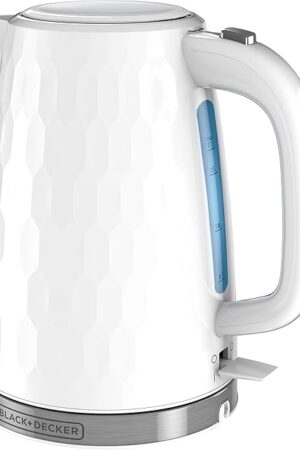 BLACK+DECKER 1.7L Cordless Electric Kettle, KE1560W, Premium Texture, Water Window, Rapid Boil, Auto Shutoff, White