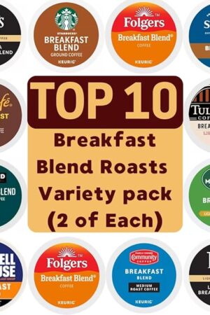 Breakfast Blend K-Cup Coffee Variety Pack, Top 10 Brands, Light & Medium Roast, 20 Count,
