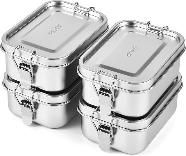 4 PCS Stainless Steel Bento Box 550ml, Metal Lunch Box Food Containers, Steel Lunch Container for Home, Work, Camping