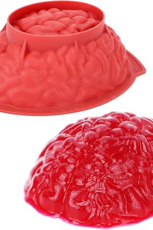 Brain Jello Mold Silicone Large Halloween Brain Cake Mold 3'' Deep Human Brain Gelatin Mold Halloween Baking Pan with Support Base for Halloween Candy Chocolate Jelly or Pudding
