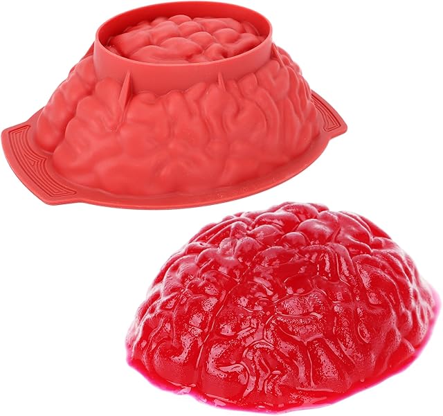 Brain Jello Mold Silicone Large Halloween Brain Cake Mold 3'' Deep Human Brain Gelatin Mold Halloween Baking Pan with Support Base for Halloween Candy Chocolate Jelly or Pudding